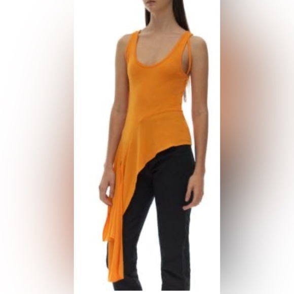 Helmut Lang Orange Asymmetrical Draped Tank top - Picture 4 of 6
